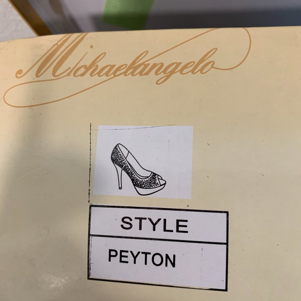 Michaelangelo Peyton Black Sparkle Platform Stiletto Heels Peep Toe Pumps Sz 8.5 - Picture 7 of 10